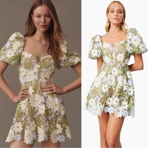 Elliatt Green and White Floral Mini Dress